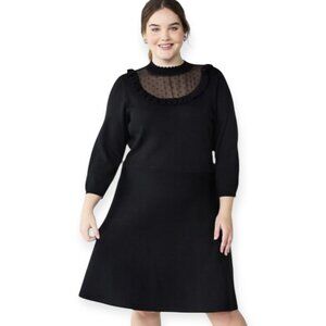 NWT Draper James RSVP Black Fit & Flare Dress 3X Plus Size Sheer Swiss Dot Mesh